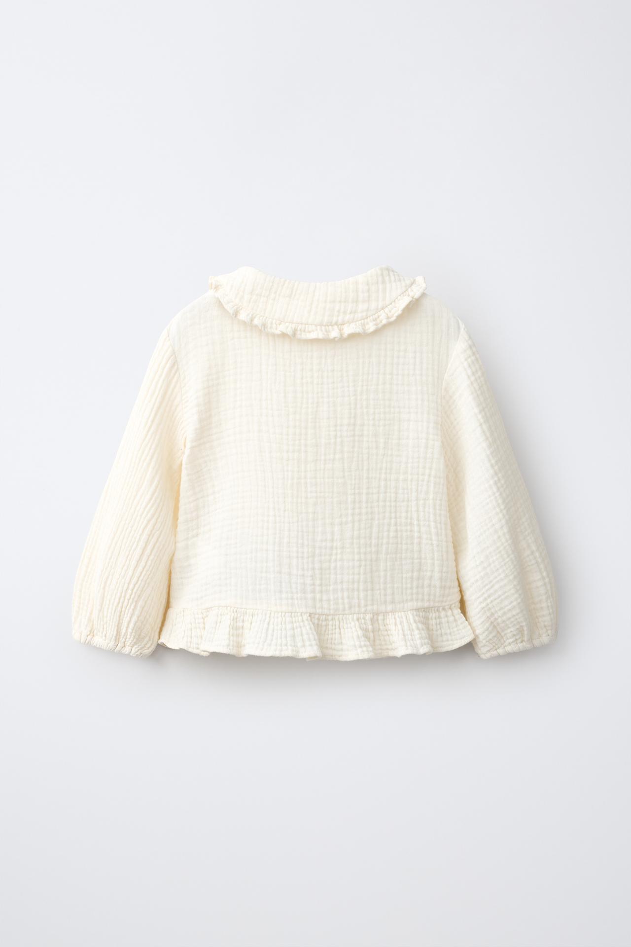 TEXTURED RUFFLE SHIRT — Ecru