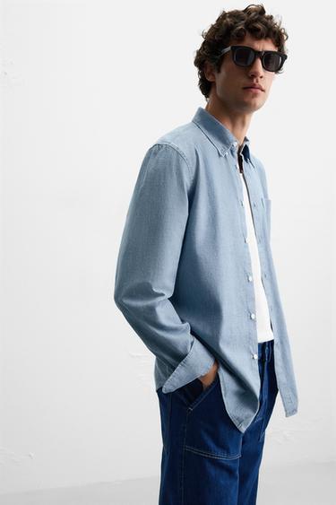 CHEMISE STRUCTURE CHAMBRAY - Bleu clair de Zara - Image 4