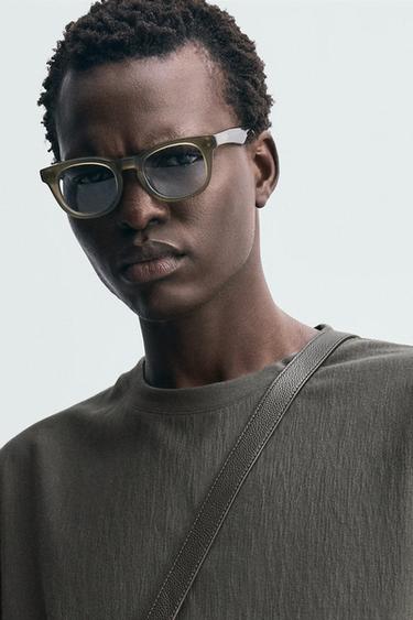 Zaras STRUKTUR T-SHIRT MED LÖS PASSFORM - Grönaktig