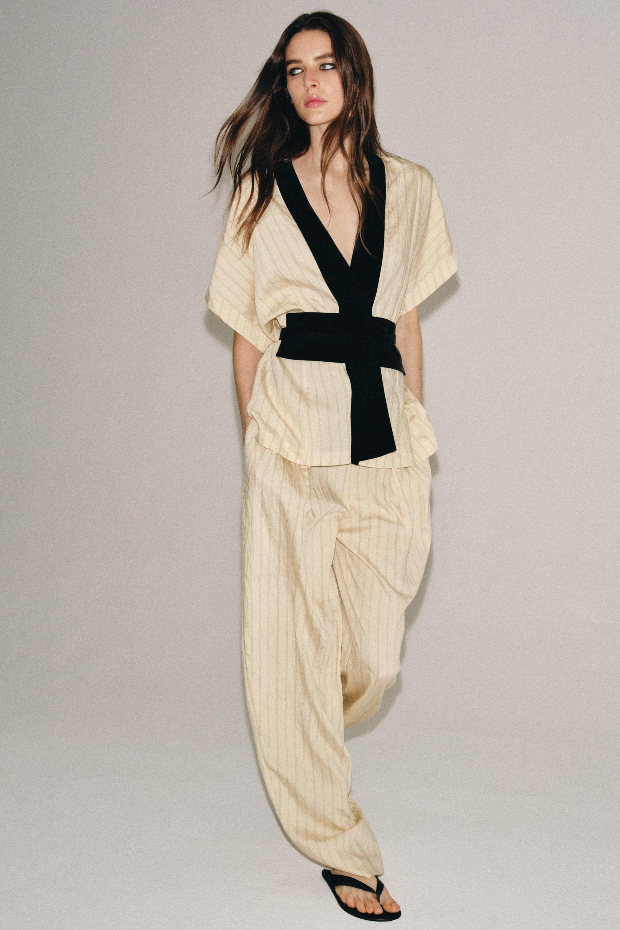 ZW COLLECTION STRIPED SASH TROUSERS — striped