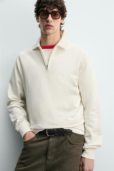 SWEAT POLO À ZIP - Écru de Zara - Image 4