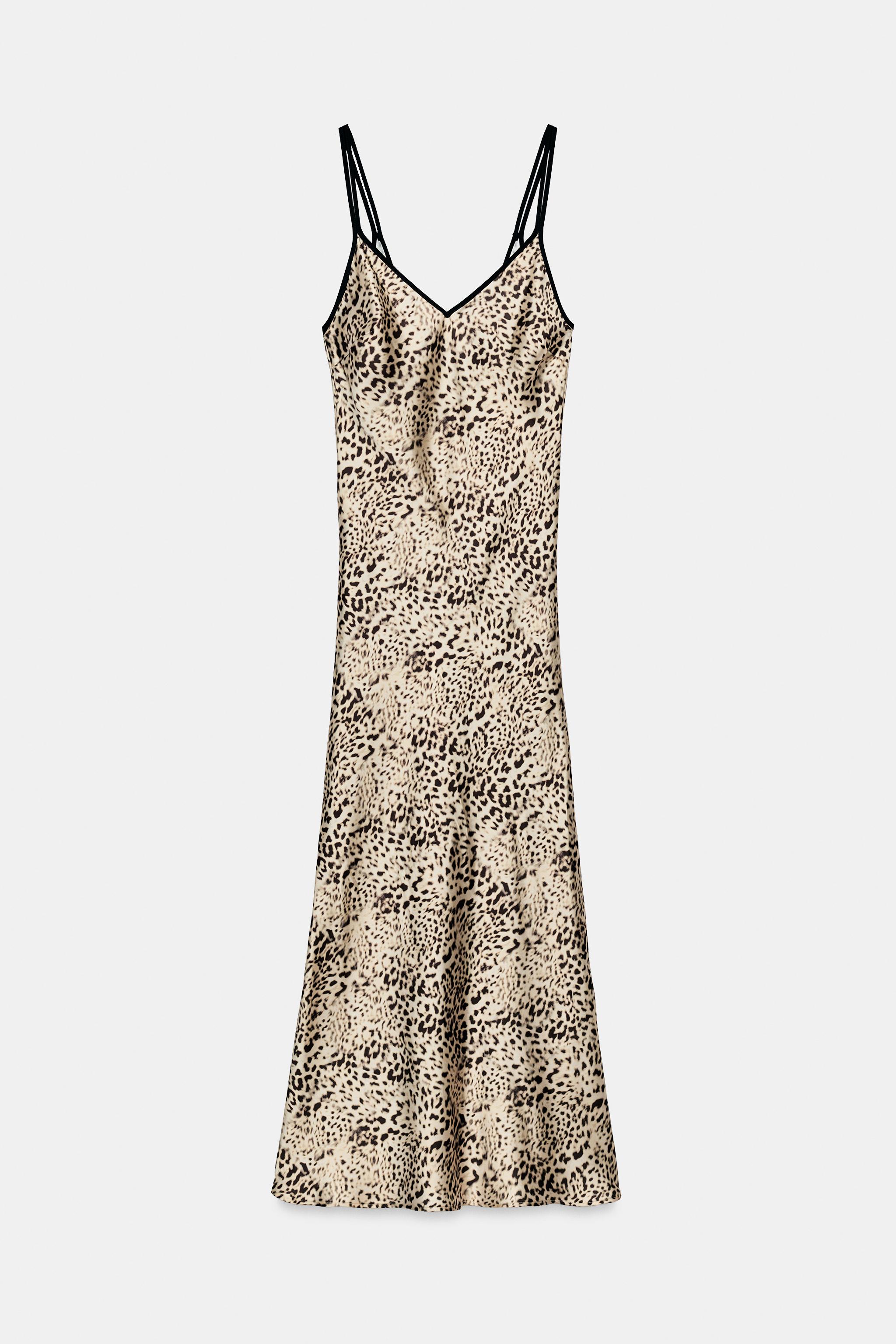 zara satin animal print dress Zara - Animal Print Satin Slip Midi Dress - Multicolored - Xs