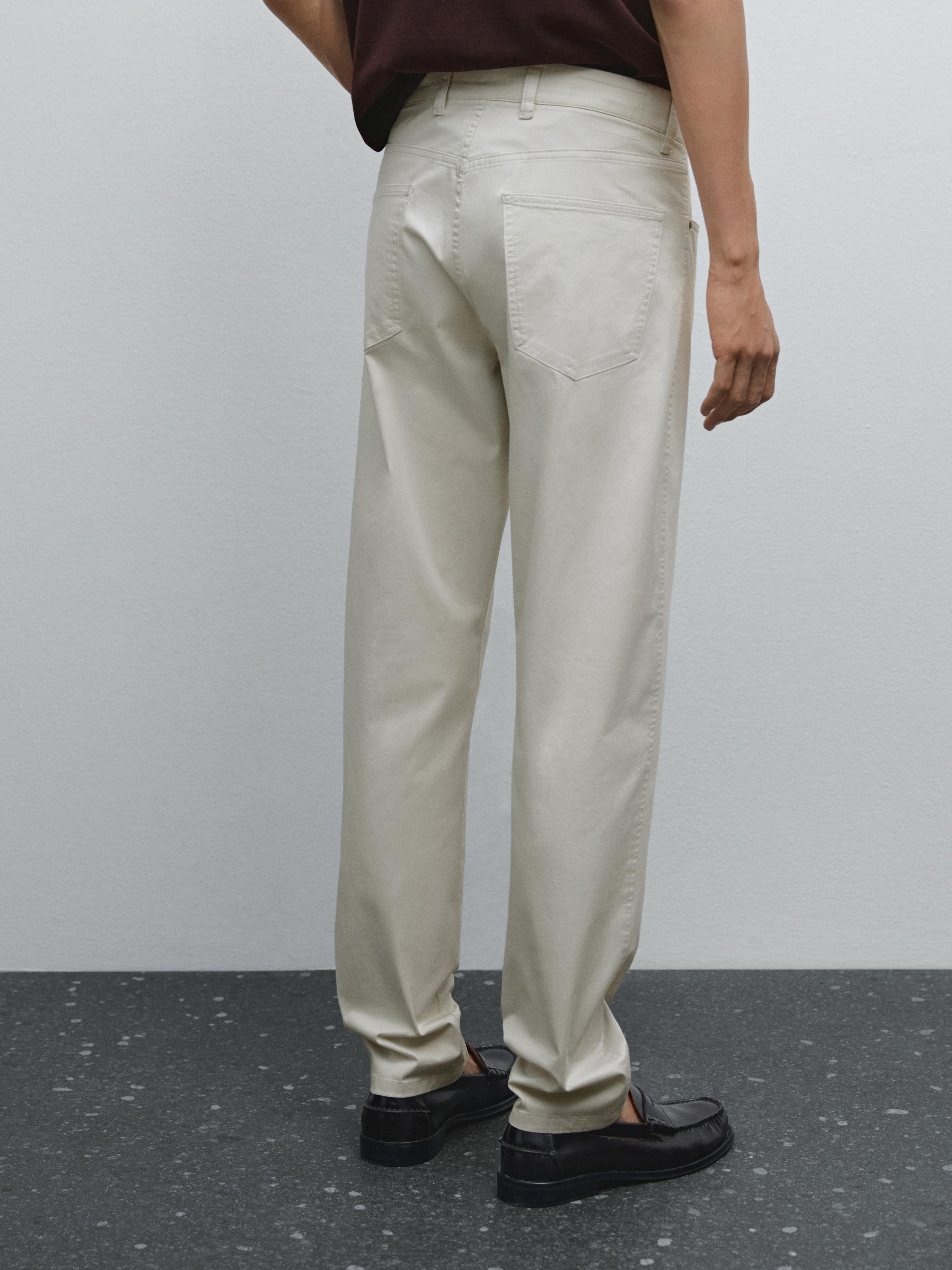 Slim-fit lightweight textured weave denim trousers