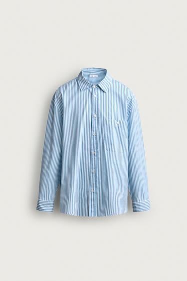 CAMISA BOXY FIT RAYAS - Celeste de Zara