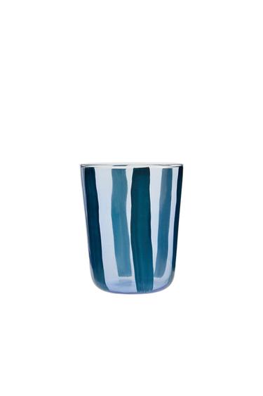 GLASS TUMBLER WITH LINE DESIGN - Blue by Zara