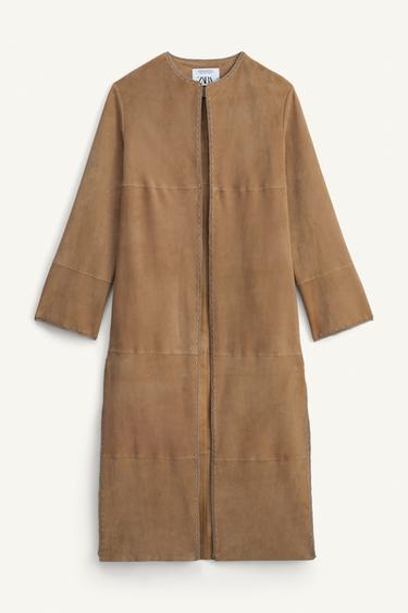 VESTE LONGUE EN CUIR DAIM 100 % ÉDITION LIMITÉE - Beige de Zara - Image 4
