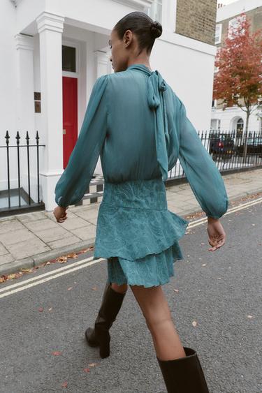 ROBE COURTE BIMATIÈRE À VOLANTS - Vert d'eau de Zara - Image 4