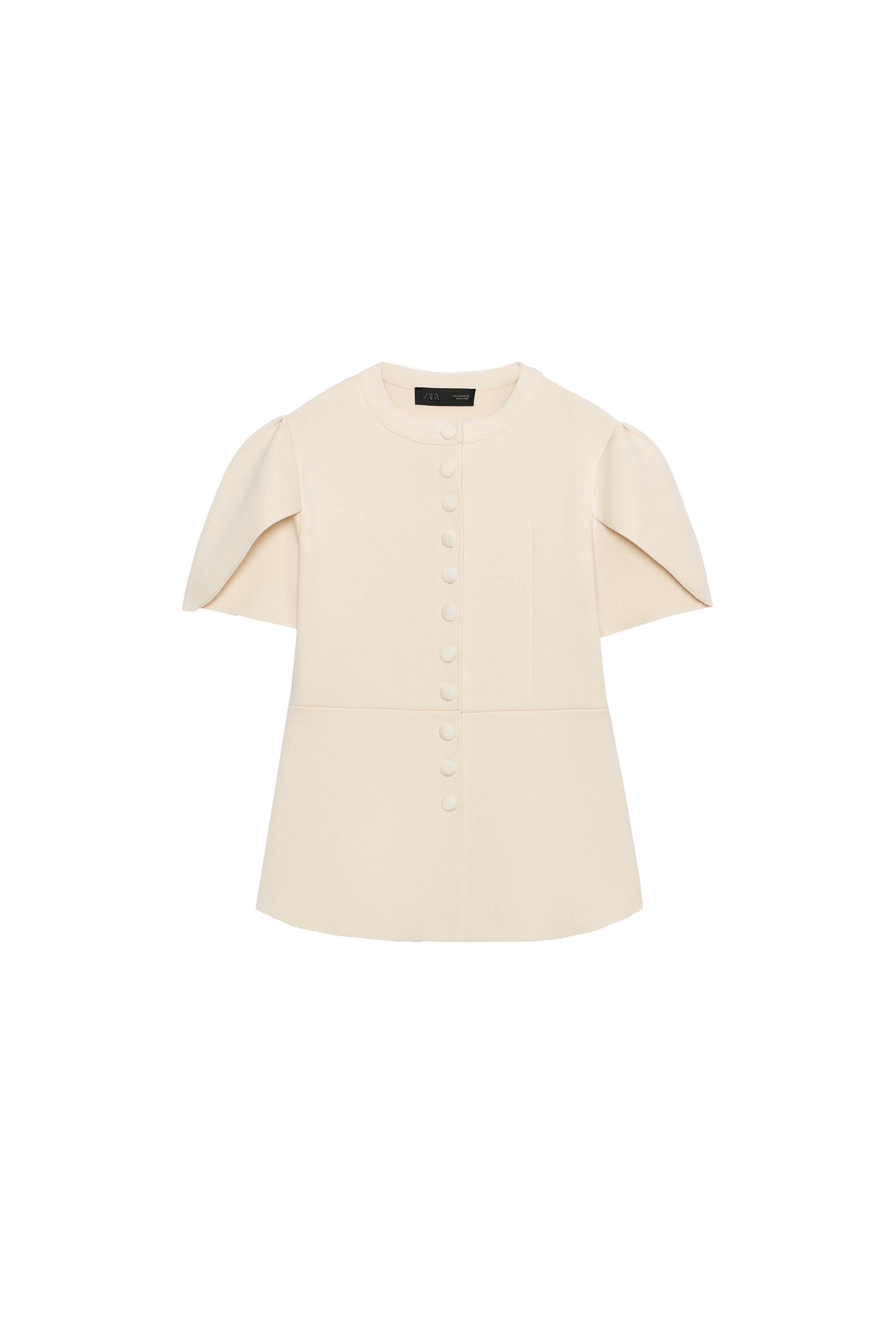 zara — GIACCA IN MAGLIA MANICHE A SBUFFO CON SPALLINE