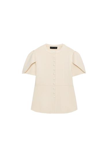 Zara CARDIGAN WITH PUFF SLEEVES AND SLITS - Ecru