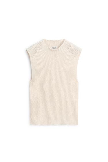Zara Linen blend openwork mock turtleneck top - LIMITED EDITION - Ecru