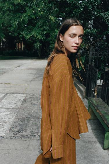 100% LINEN STRIPED SHIRT - striped by Zara