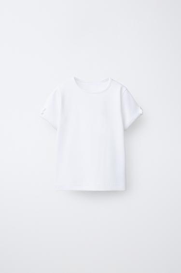 RIBBED T-SHIRT WITH BOWS - White by Zara