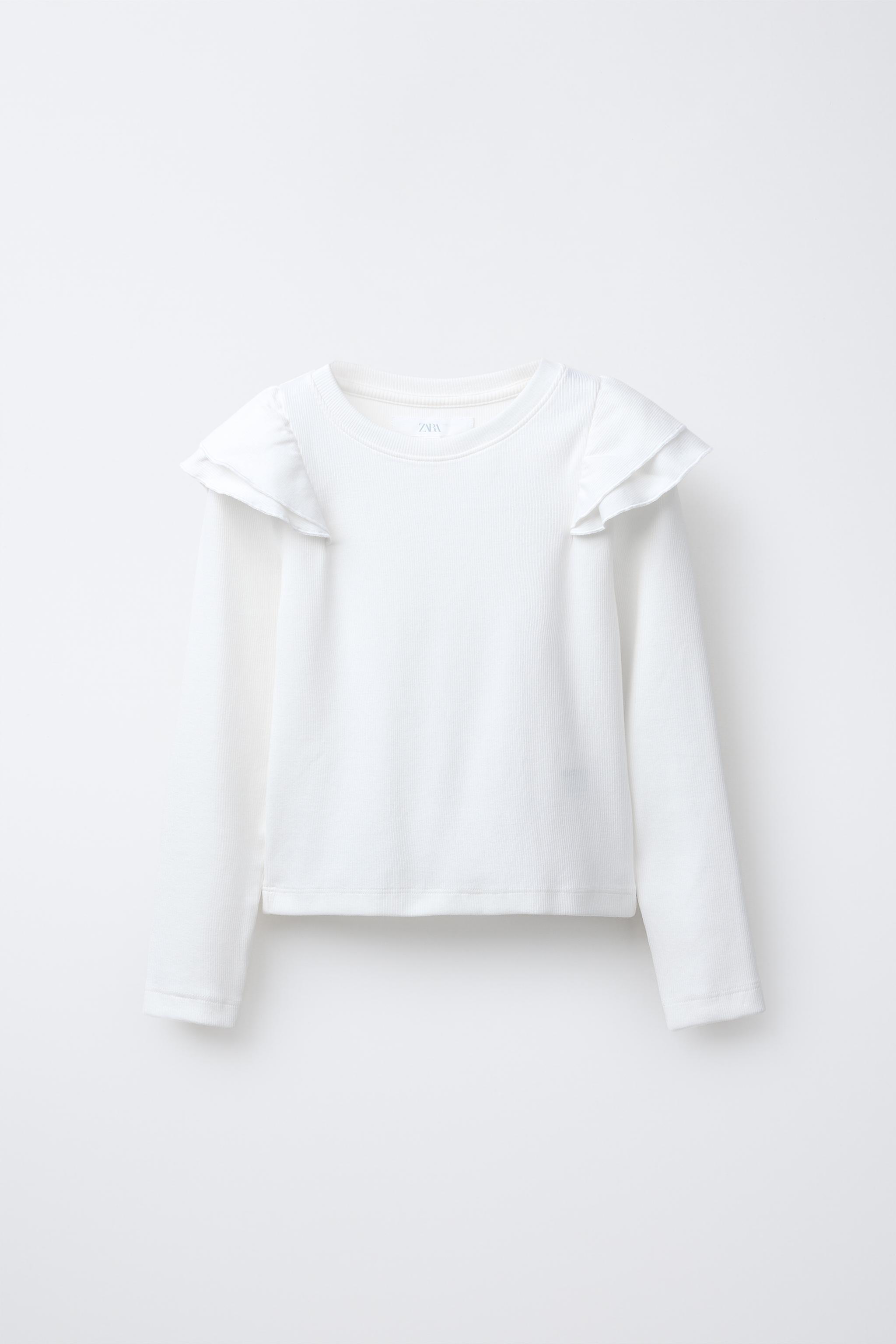 RUFFLED RIBBED T-SHIRT - Oyster-white | ZARA United States