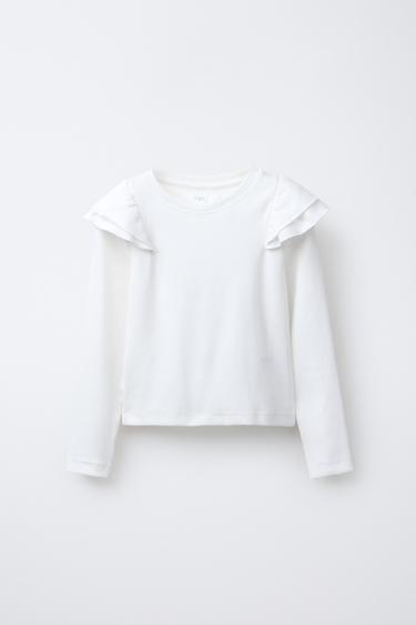 CAMISETA RIB VOLANTES - Blanco roto de Zara
