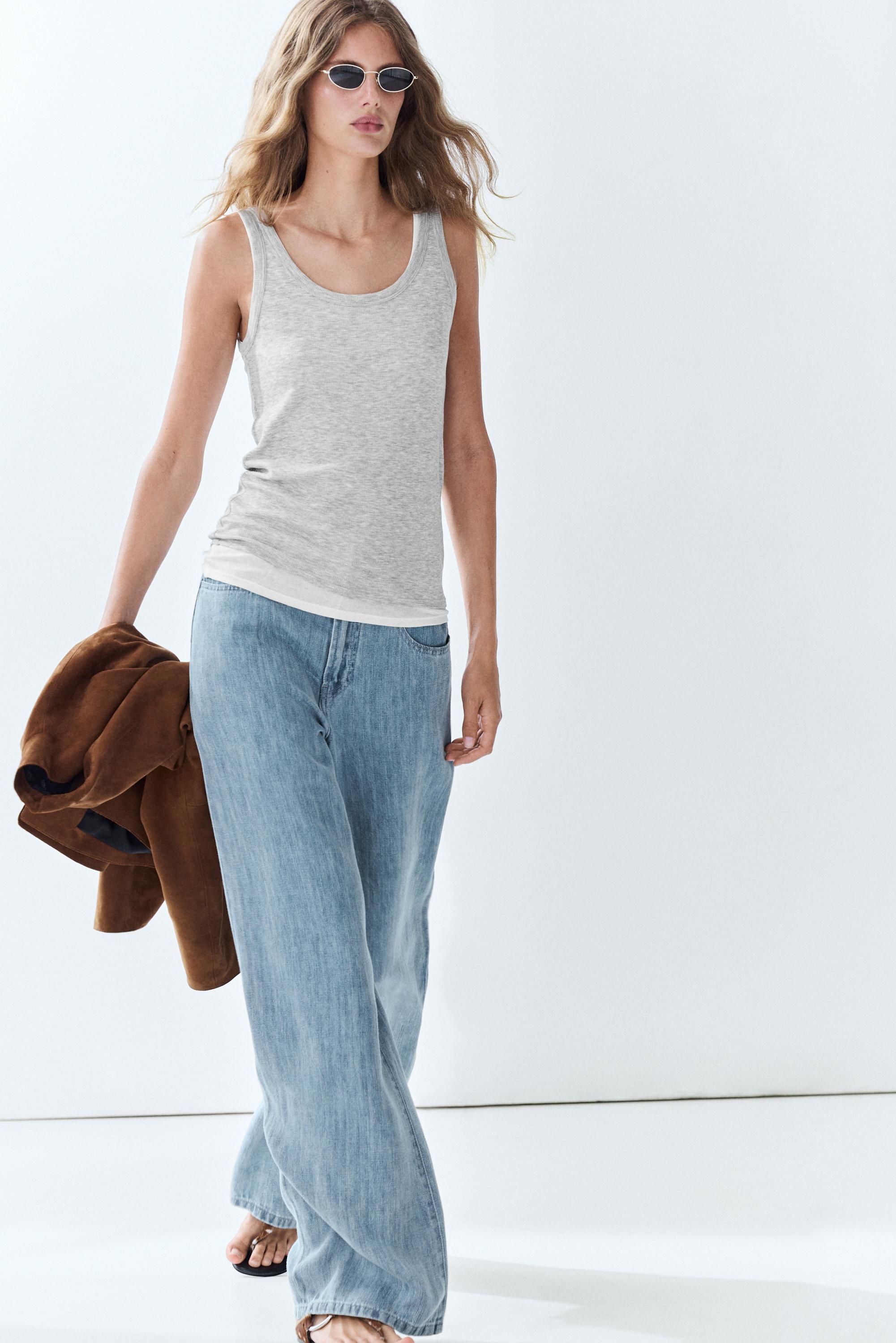 T-shirt double en bord-côte 100 % coton