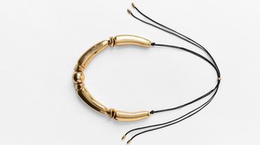 METALLIC PIECES CORD NECKLACE — Golden 1