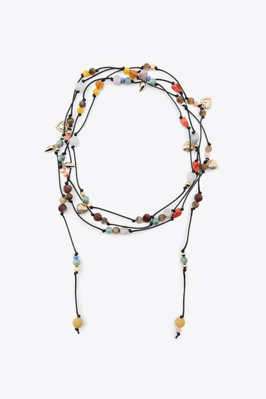 MULTI-WAY CORD NECKLACE WITH BEADS - Black by Zara