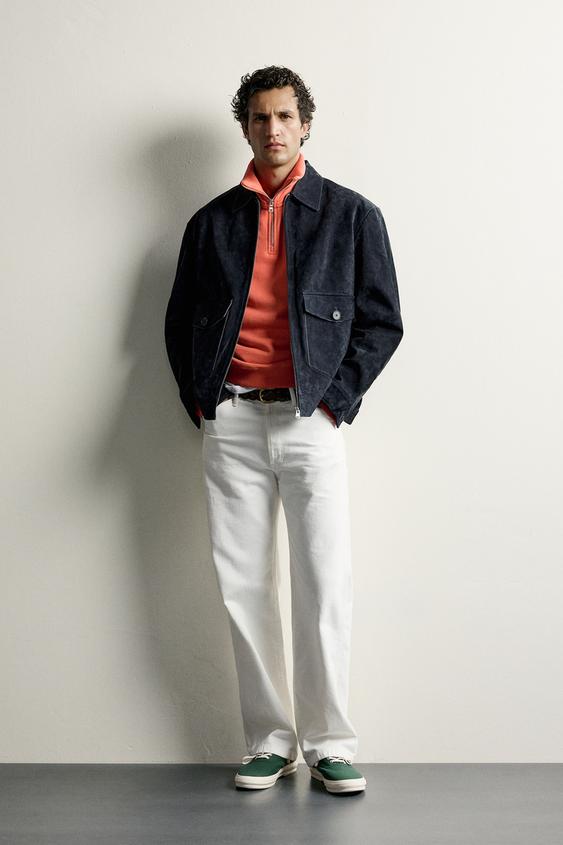 SUEDE-FINISH LEATHER REGULAR FIT JACKET - Dark navy by Zara - Image 0