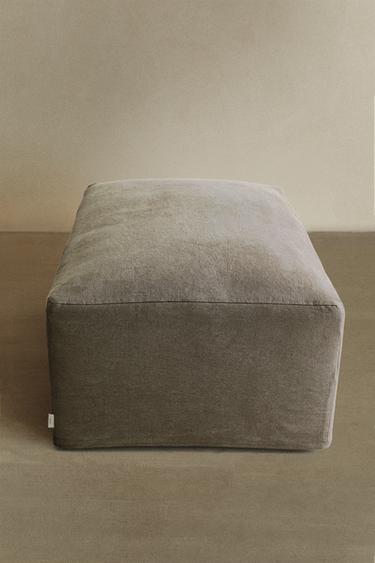 POUFFE WITH REMOVABLE WASHED LINEN COVER - Light beige by Zara
