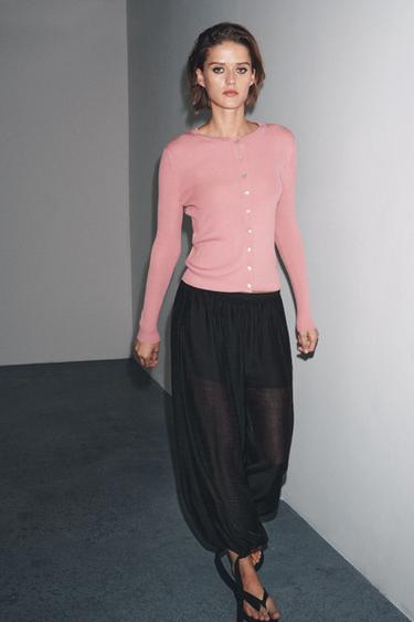 Zara 100% WOOL RIB CARDIGAN - Pink - Image 0