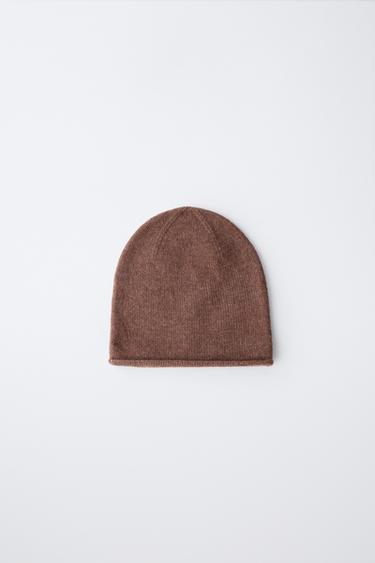 WOOL BLEND KNIT BEANIE - Brown by Zara