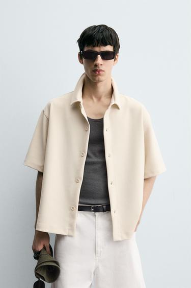РУБАШКА ИЗ РЕЛЬЕФНОГО ИНТЕРЛОКА — ЖЕЛТОВАТО-БЕЛЫЙ от Zara