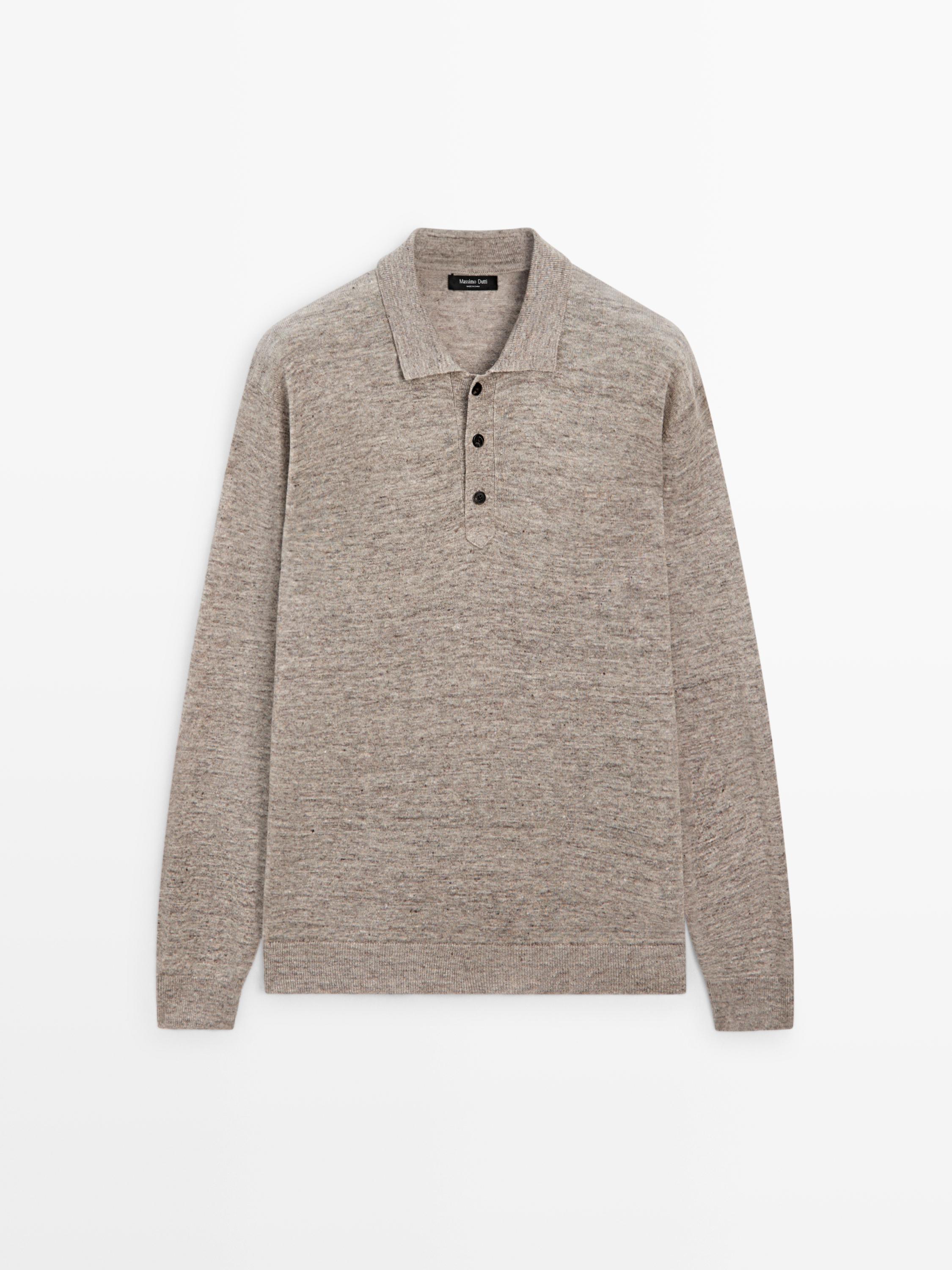 100% linen knit polo collar sweater