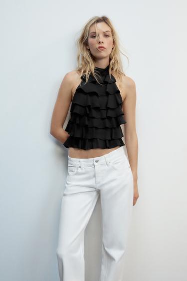 TOP HALTER VOLANTES - Negro de Zara