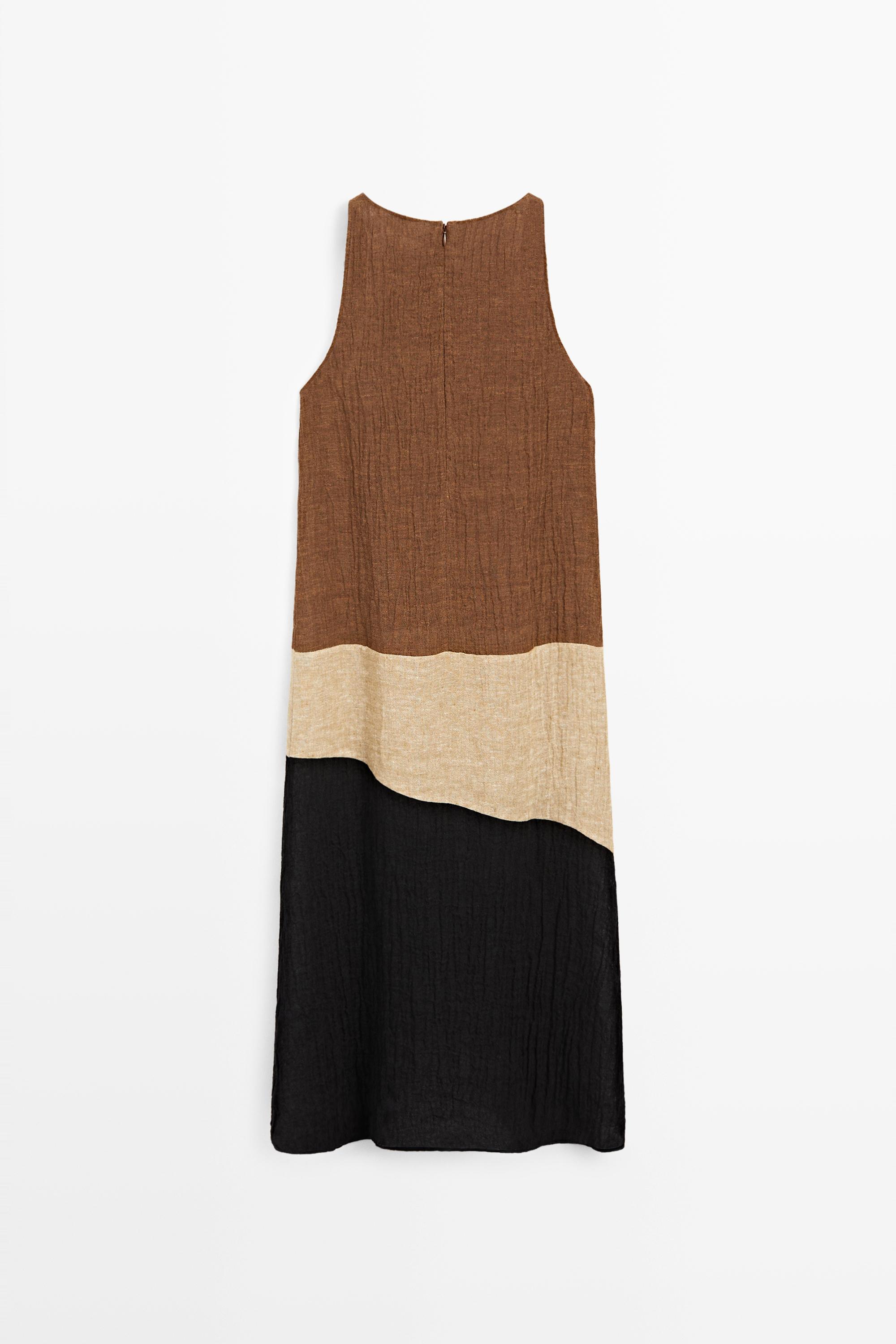 Robe midi bimatière en lin mélangé
