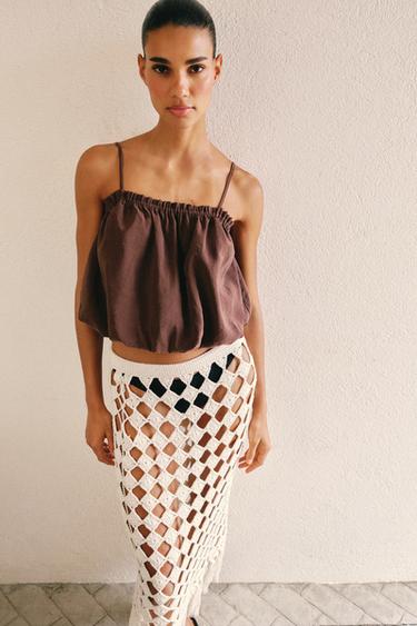 Zara BALLOON STRAP TOP - Brown