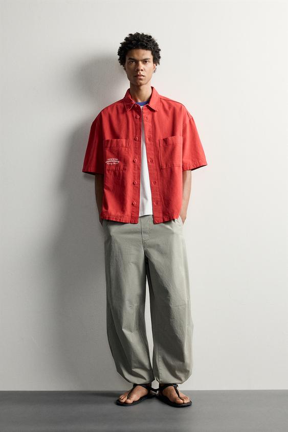 Мужская рубашка Zara Relaxed Fit Contrast Text, цвет: Красный