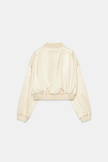 CHAMARRA BOMBER CORTA SATINADA - Beige de Zara