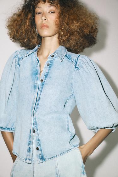 BLUSA DENIM ZW COLLECTION - Azul claro de Zara