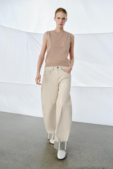 ZW COLLECTION リラックスフィット ミッドライズデニムパンツエクリュZaraのZW COLLECTION リラックスフィット ミッドライズデニムパンツ - エクリュ 