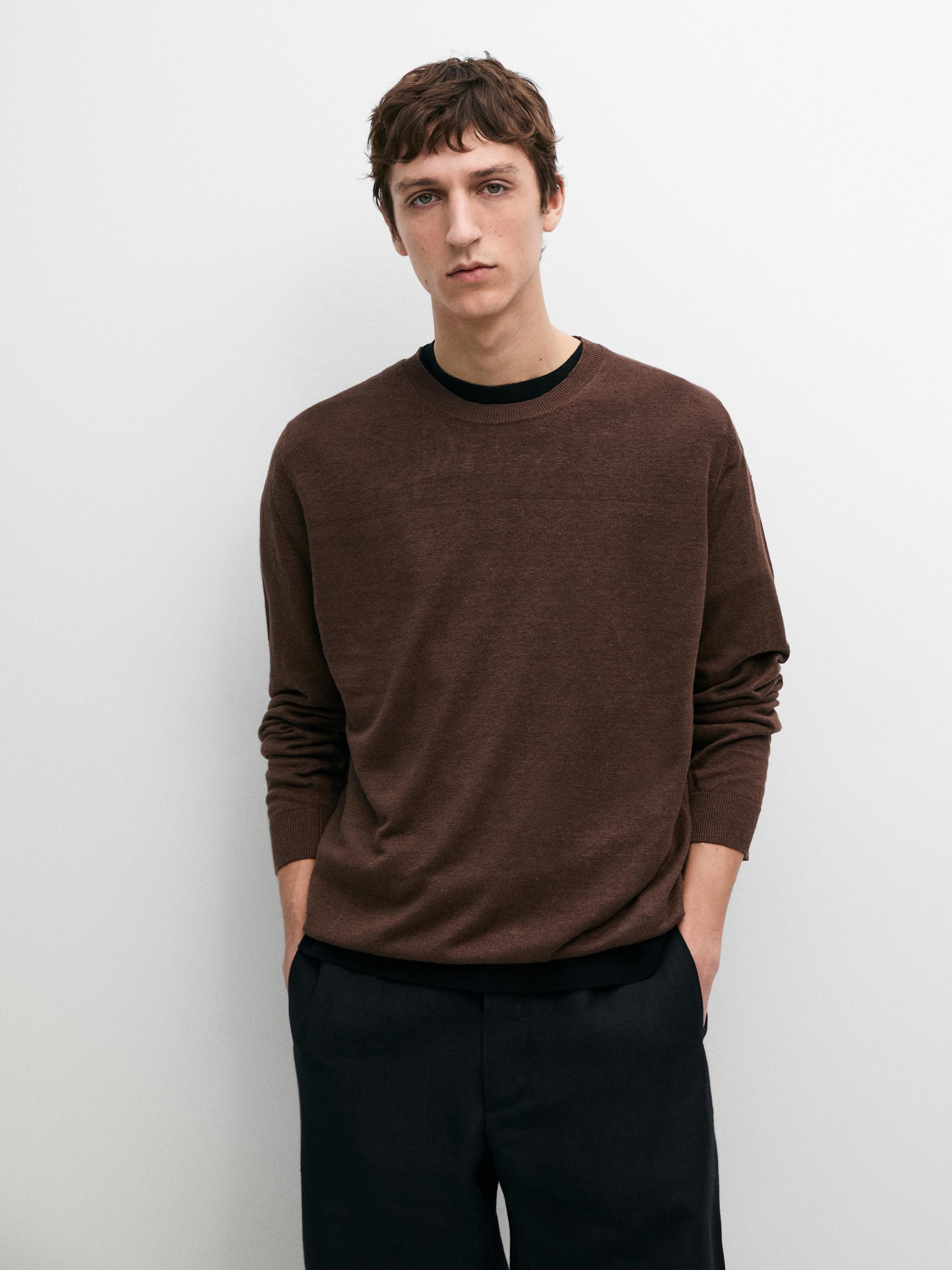 Pull en maille 100 % lin à col rond