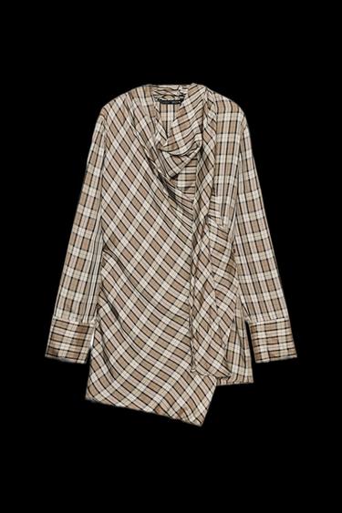 ZW COLLECTION LIMITED EDITION DRAPED CHECK SHIRT - Beige by Zara