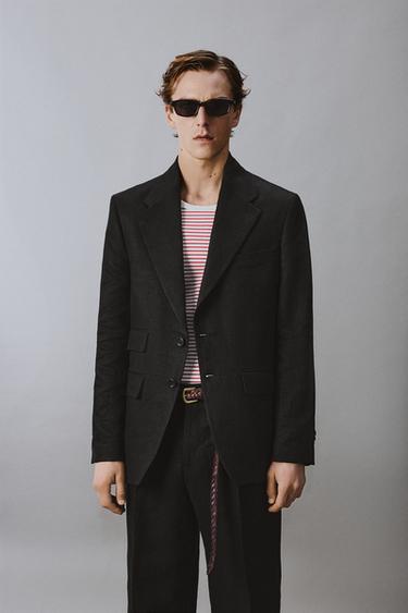 Zara AARON LEVINE X ZARA 100% LINEN TWILL SUIT BLAZER - Black