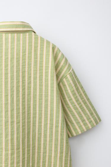 CHEMISE À RAYURES ET POCHE - vert délavé de Zara - Image 3