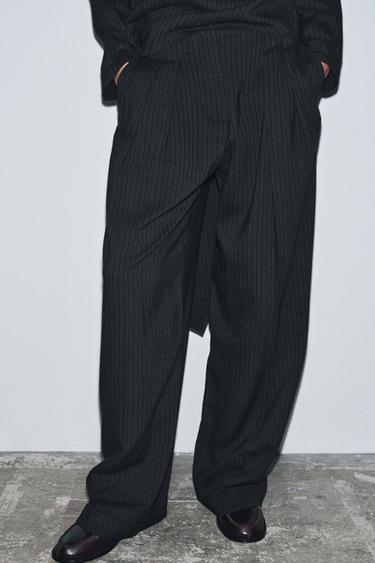 PANTALÓN PINZAS RAYAS ZW COLLECTION - Marino de Zara