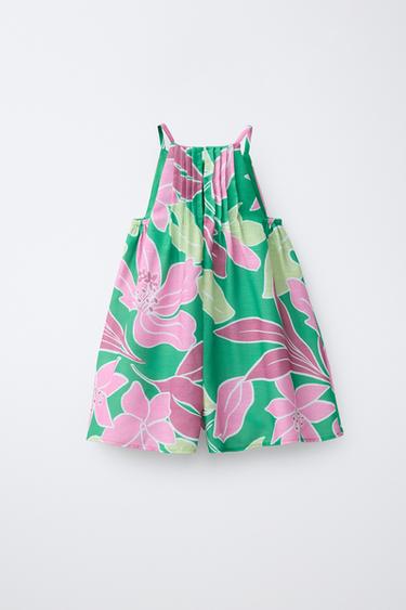 COMBINAISON COURTE HALTER À FLEURS - Vert de Zara - Image 1