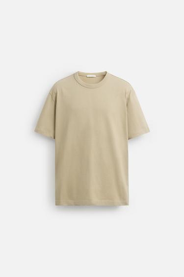 Zara HEAVYWEIGHT RIBBED T-SHIRT - Beige