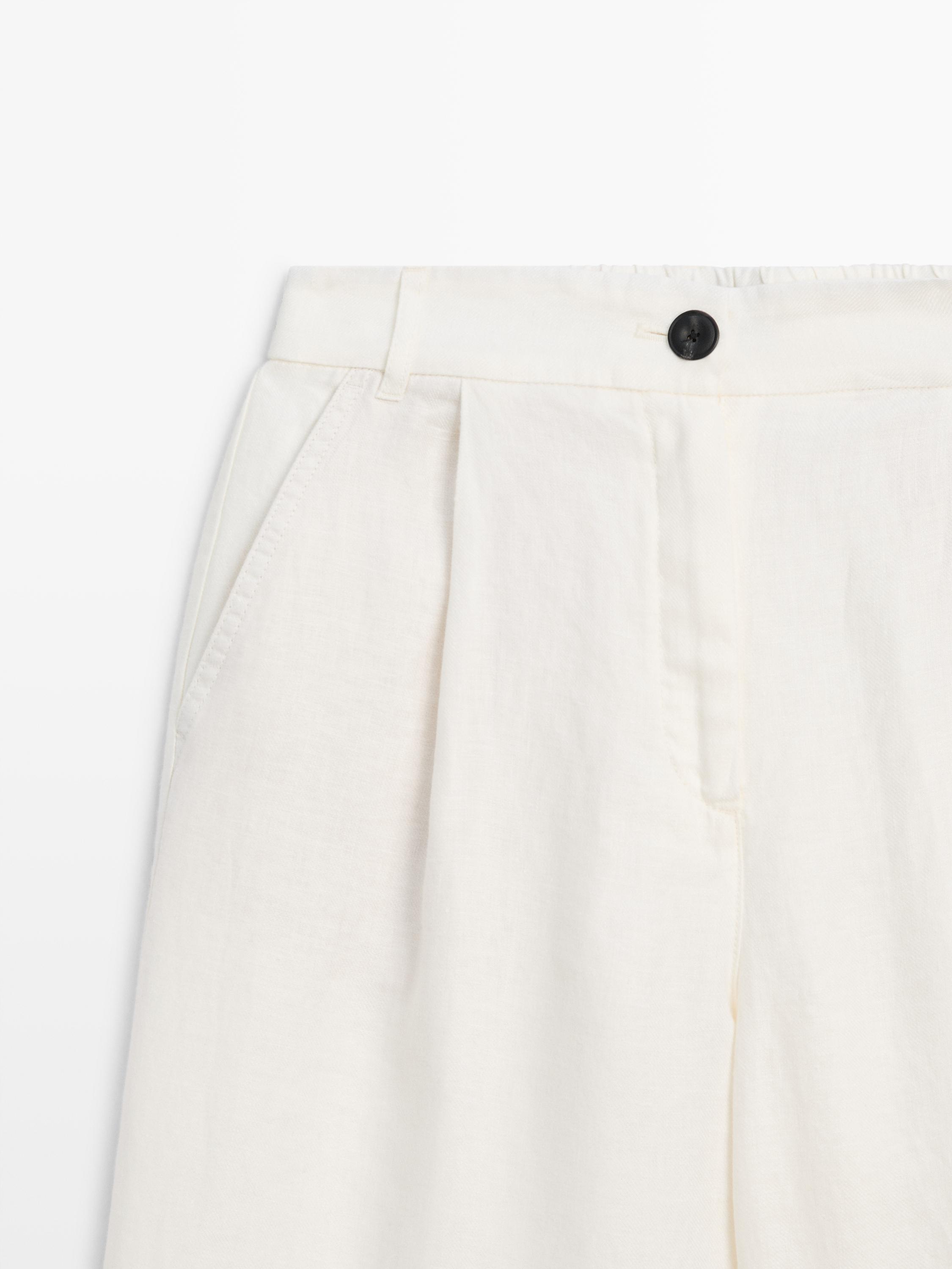 100% linen wide-leg elasticated trousers