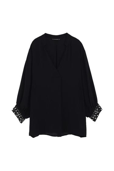 OVERSIZED BLOUSE WITH FAUX PEARLS