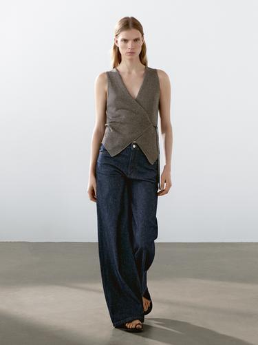 Zara Mouliné knit crossover vest - Brown - Image 0
