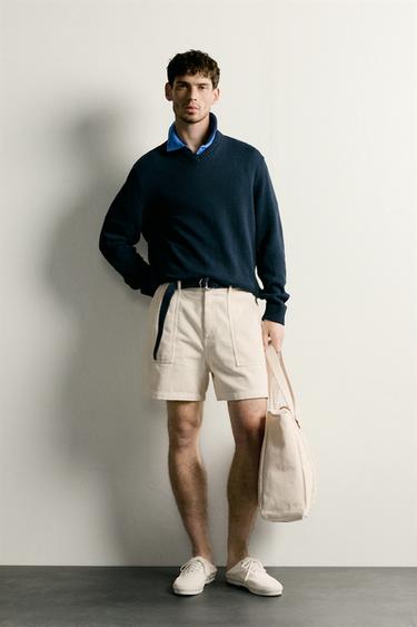 SHORT REGULAR FIT EN VELOURS CÔTELÉ - Écru de Zara - Image 0