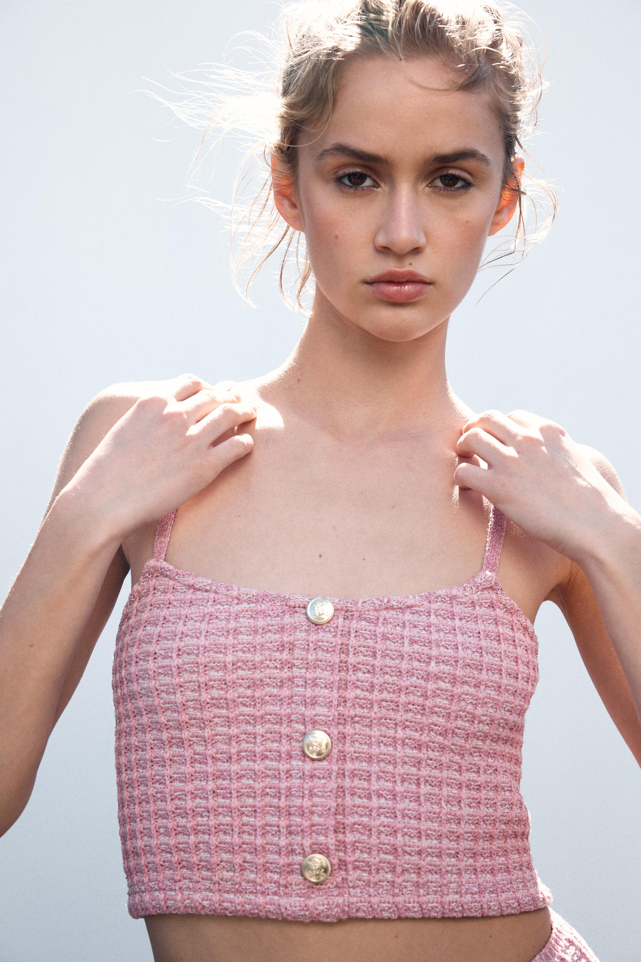 STRETCH CROP TOP - Pink marl | ZARA United States
