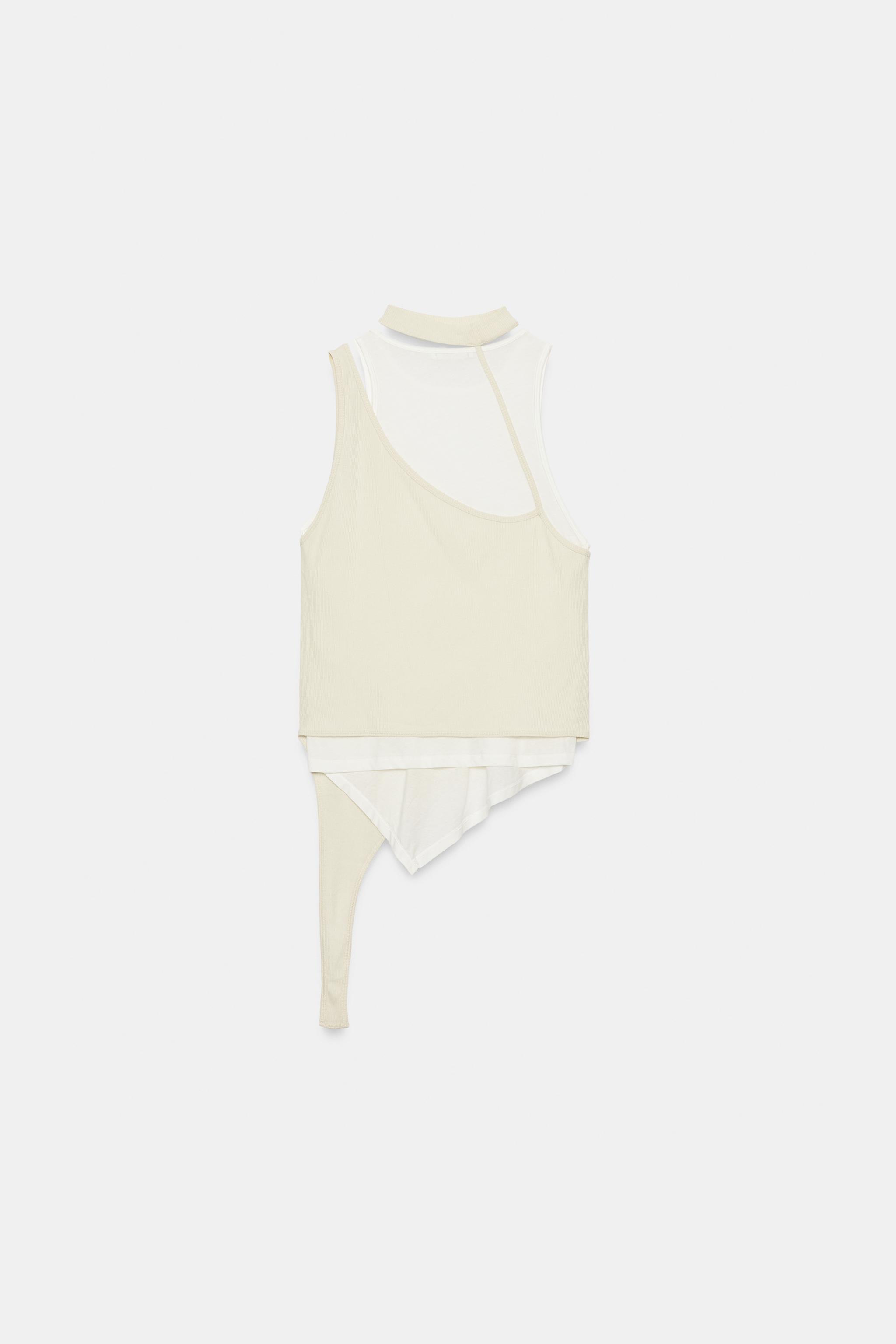 Женские футболки Zara DOUBLE EFFECT CHOKER T-SHIRT — фото 4