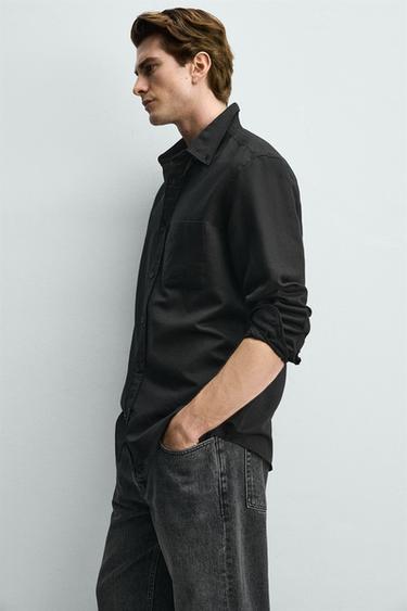 REGULAR FIT LINEN - COTTON SHIRT - Black by Zara - Image 5