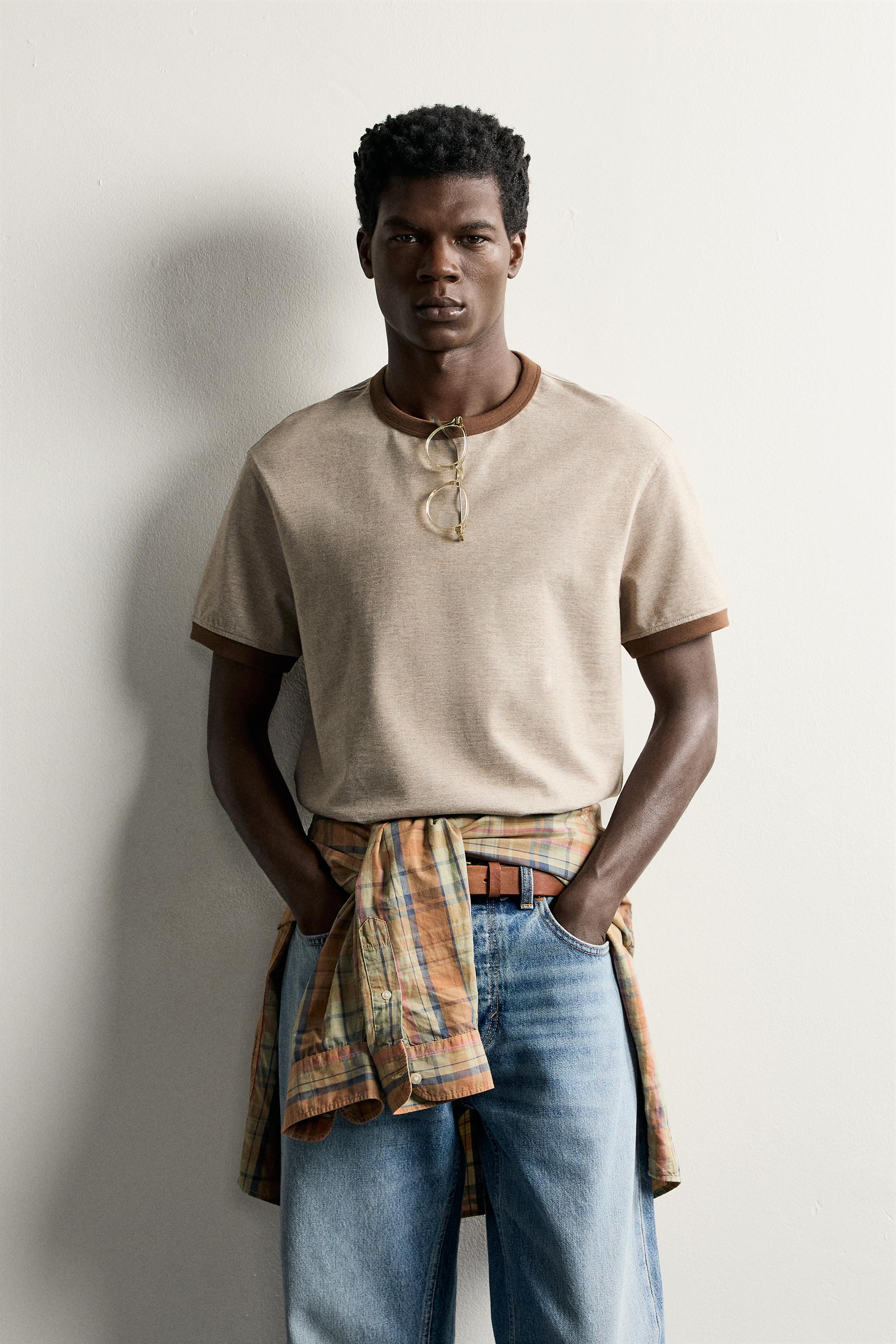 Мужские футболки Zara CONTRAST REGULAR FIT T-SHIRT — фото 2