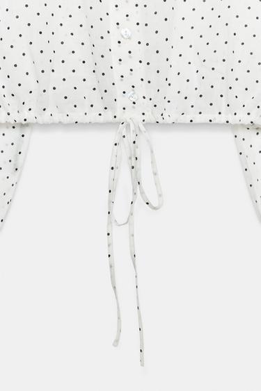 CHEMISE COURTE EN GAZE À POIS AVEC LACET AJUSTABLE - Noir / Blanc de Zara - Image 8